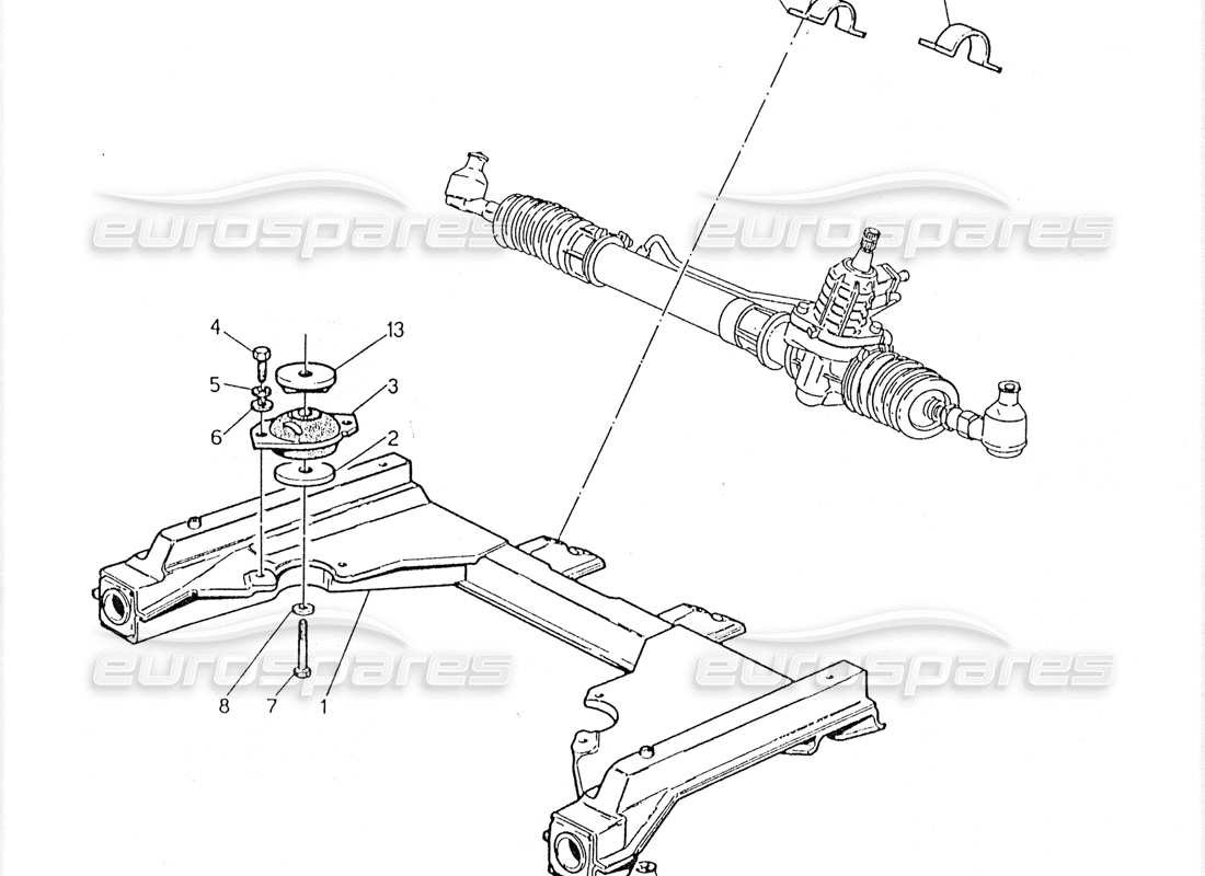 Maserati 228 Front Subframe and Steering Box Part Diagram