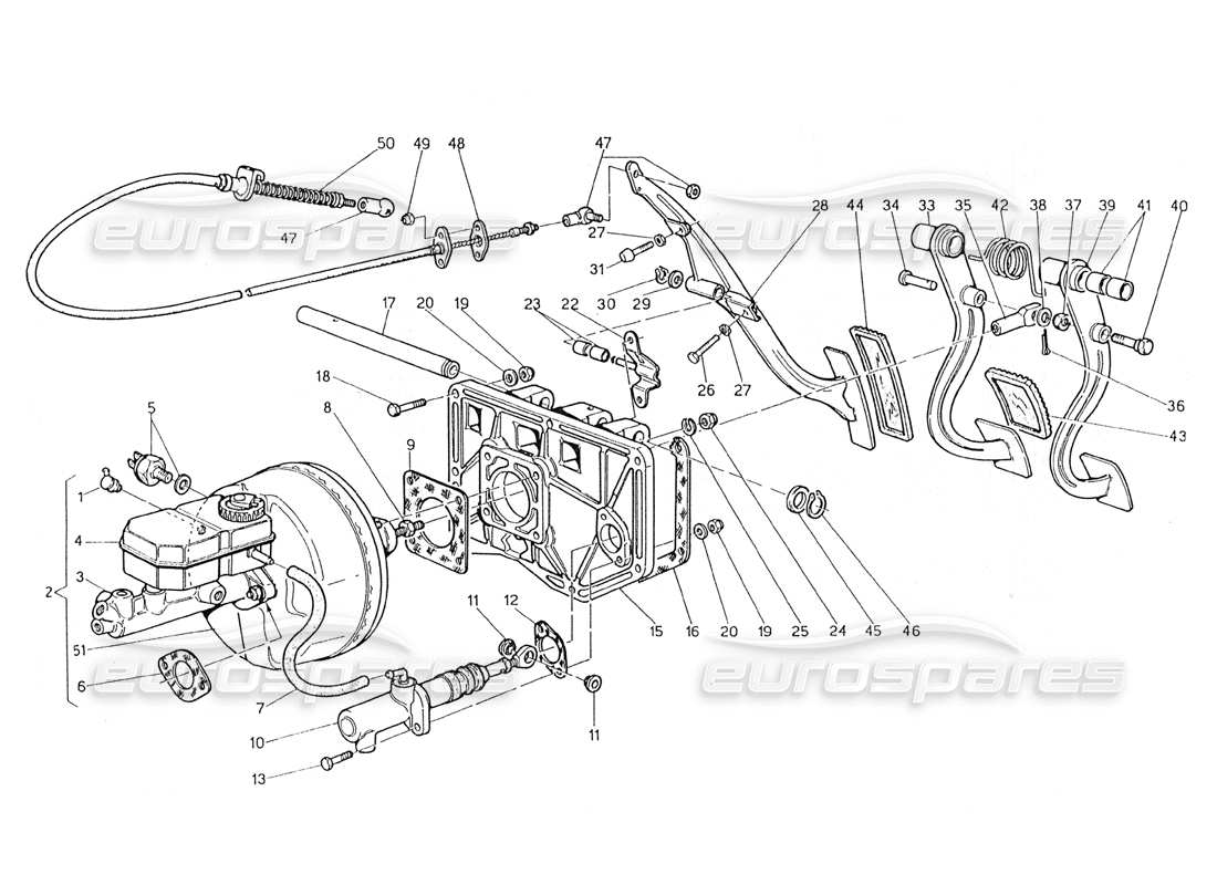 Maserati 228 Pedal Assy - Brake Booster clutch Pump (Mechanical LH Steering) Part Diagram