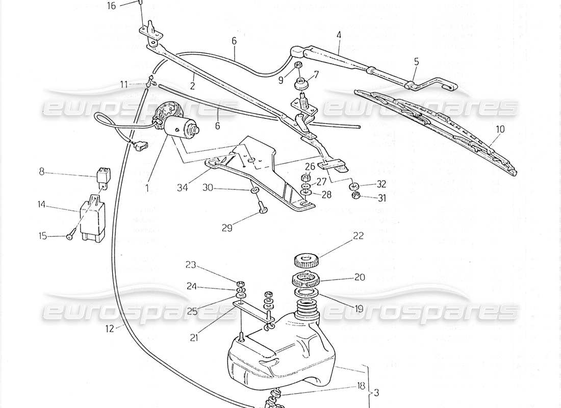 Maserati 228 Windshield Wiper - Washer (RH Steering) Part Diagram