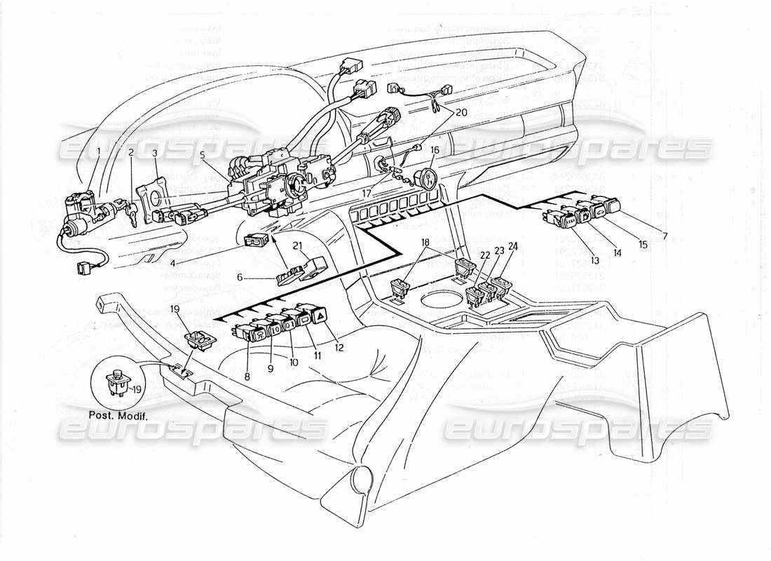 Maserati 228 Switches and Steering Part Diagram