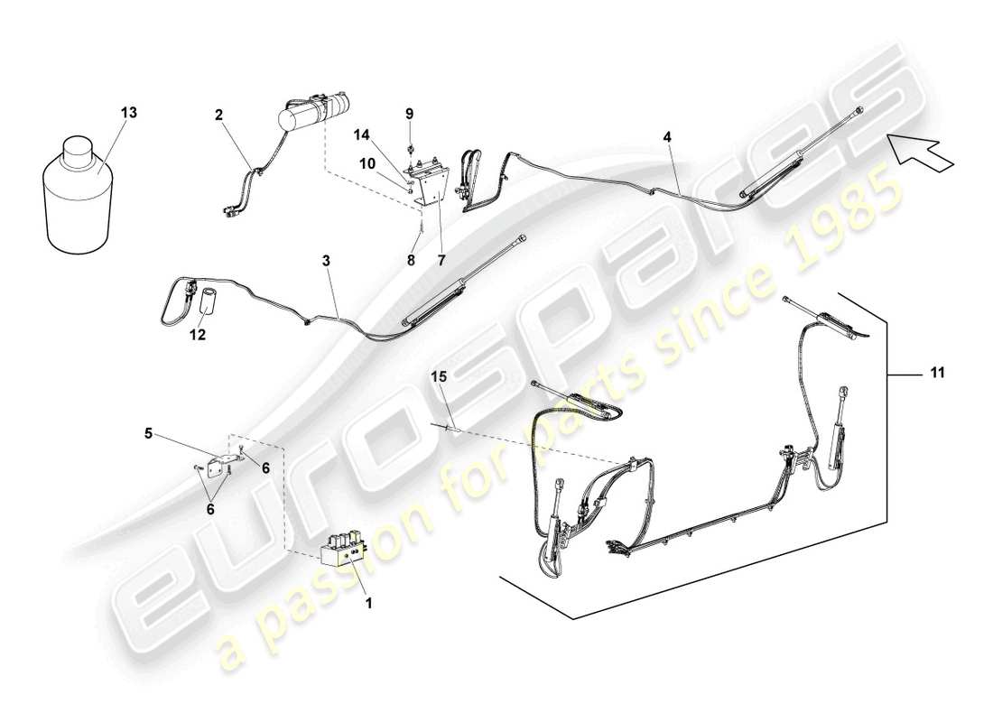 Lamborghini LP560-4 Spyder FL II (2014) HYDRAULIC SYSTEM FOR ACTUATING CONVERTIBLE ROOF Part Diagram