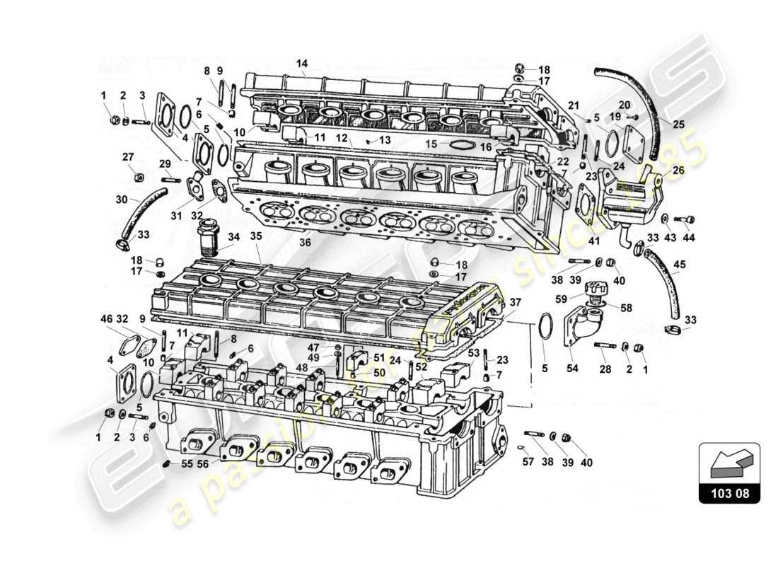 Lamborghini Countach 25th Anniversary (1989) Cylinder Heads Part Diagram