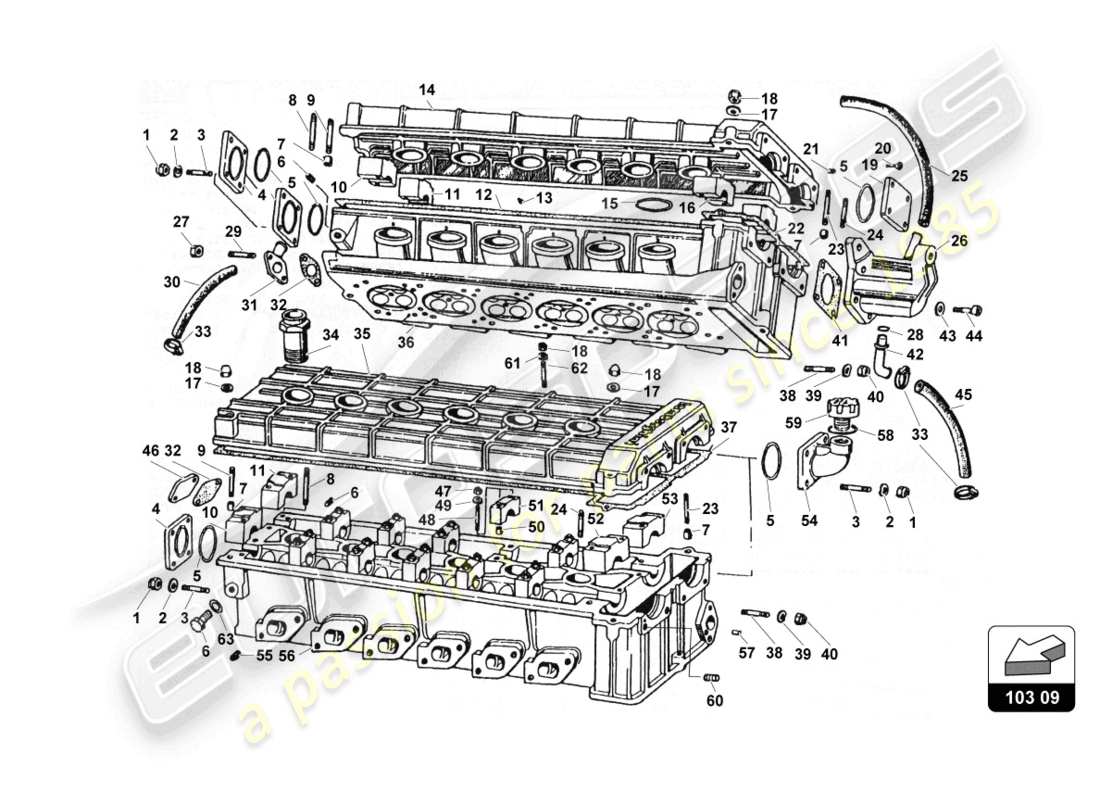 Lamborghini Countach 25th Anniversary (1989) Cylinder Heads Part Diagram