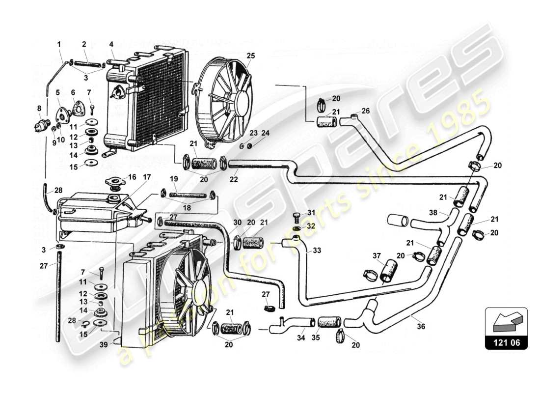 Lamborghini Countach 25th Anniversary (1989) Cooling System Part Diagram