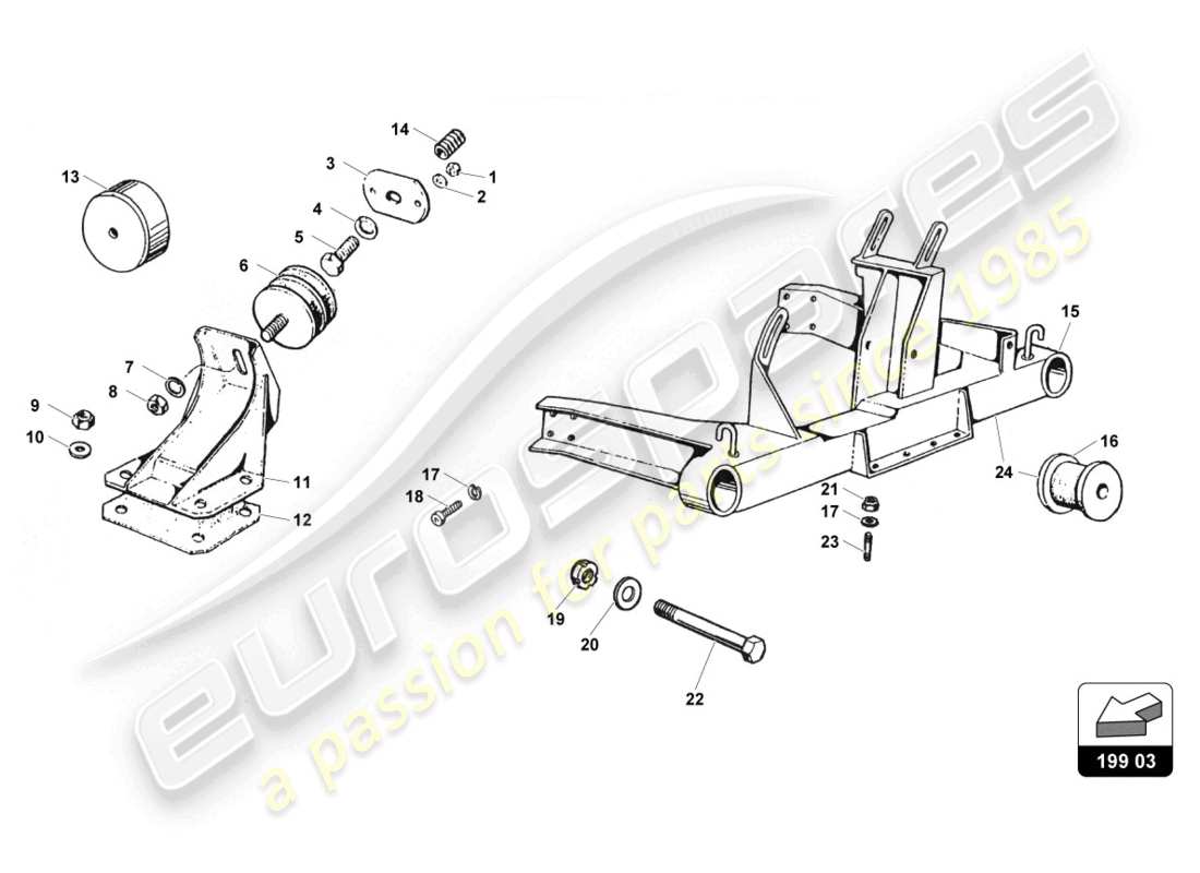 Lamborghini Countach 25th Anniversary (1989) Engine Mounting Part Diagram
