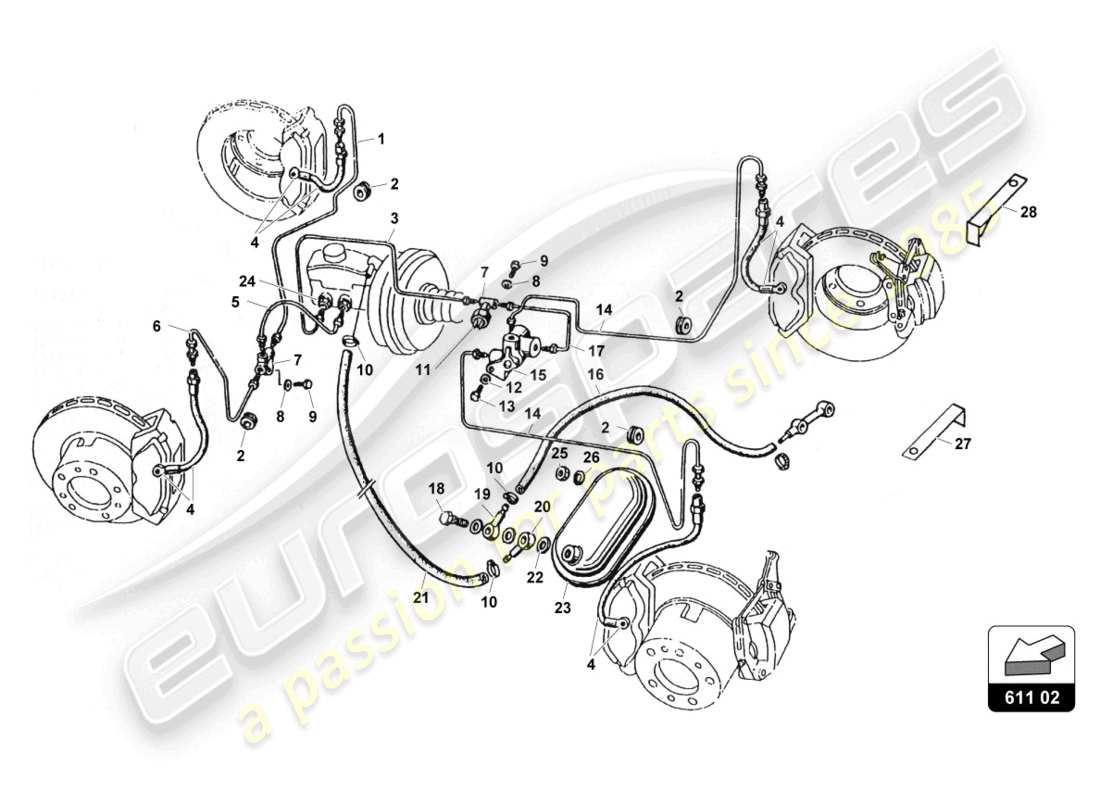 Lamborghini Countach 25th Anniversary (1989) Brake System Part Diagram