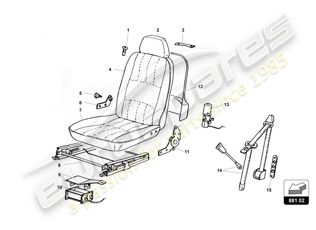 Lamborghini Countach 25th Anniversary (1989) Seats and Safety Belts Part Diagram