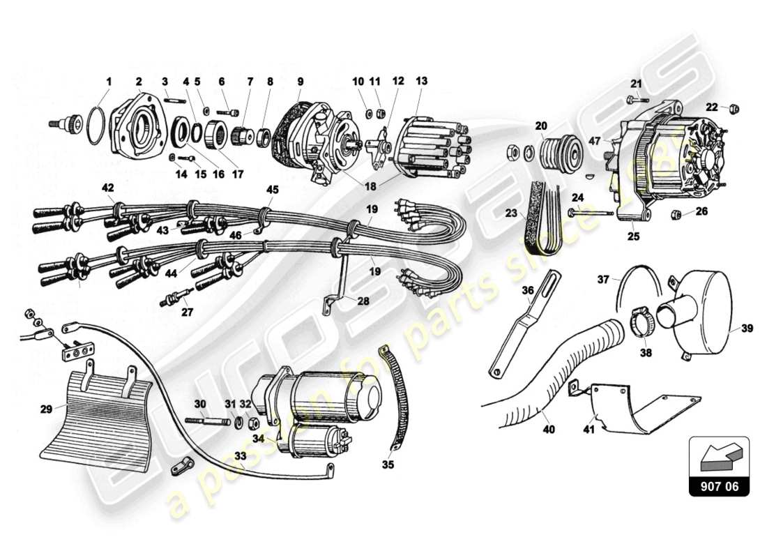 Lamborghini Countach 25th Anniversary (1989) electrical system Part Diagram