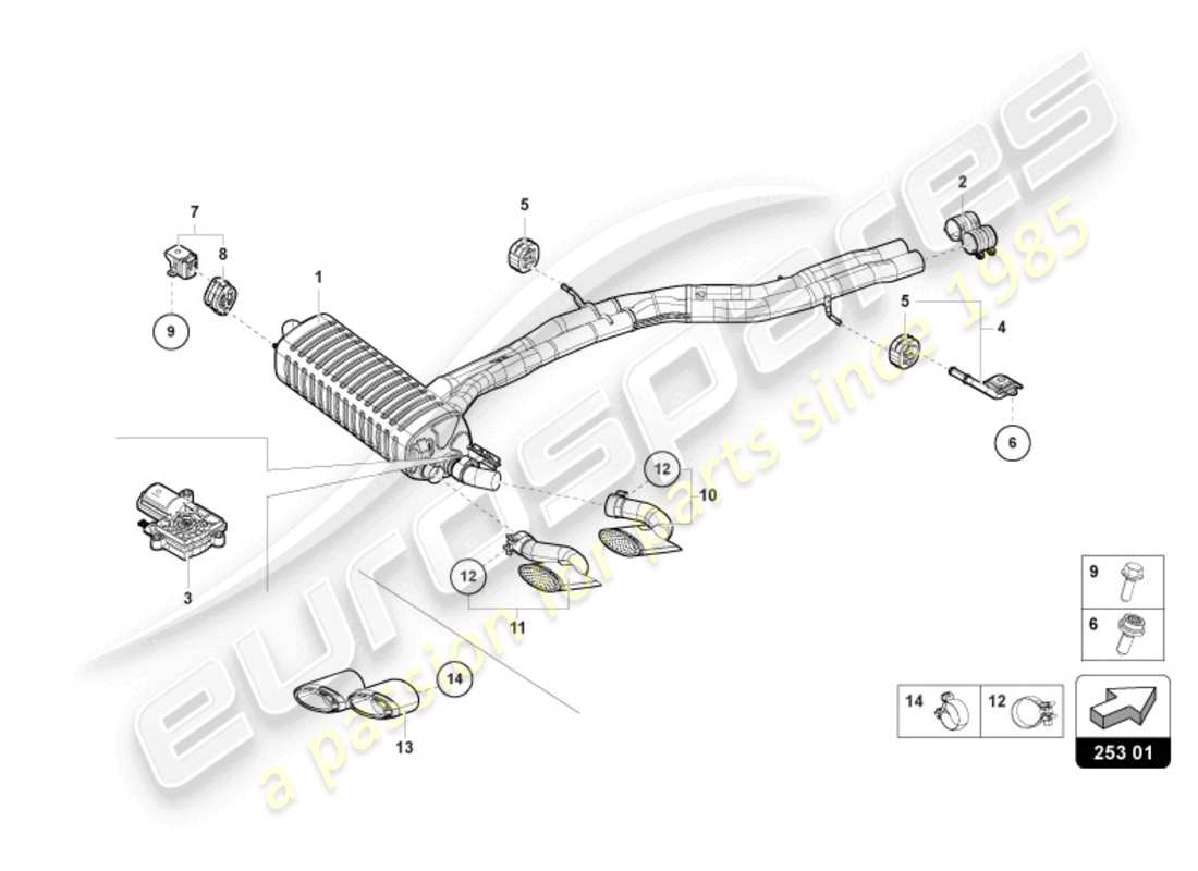 Lamborghini Urus Performante (2024) REAR SILENCER Part Diagram
