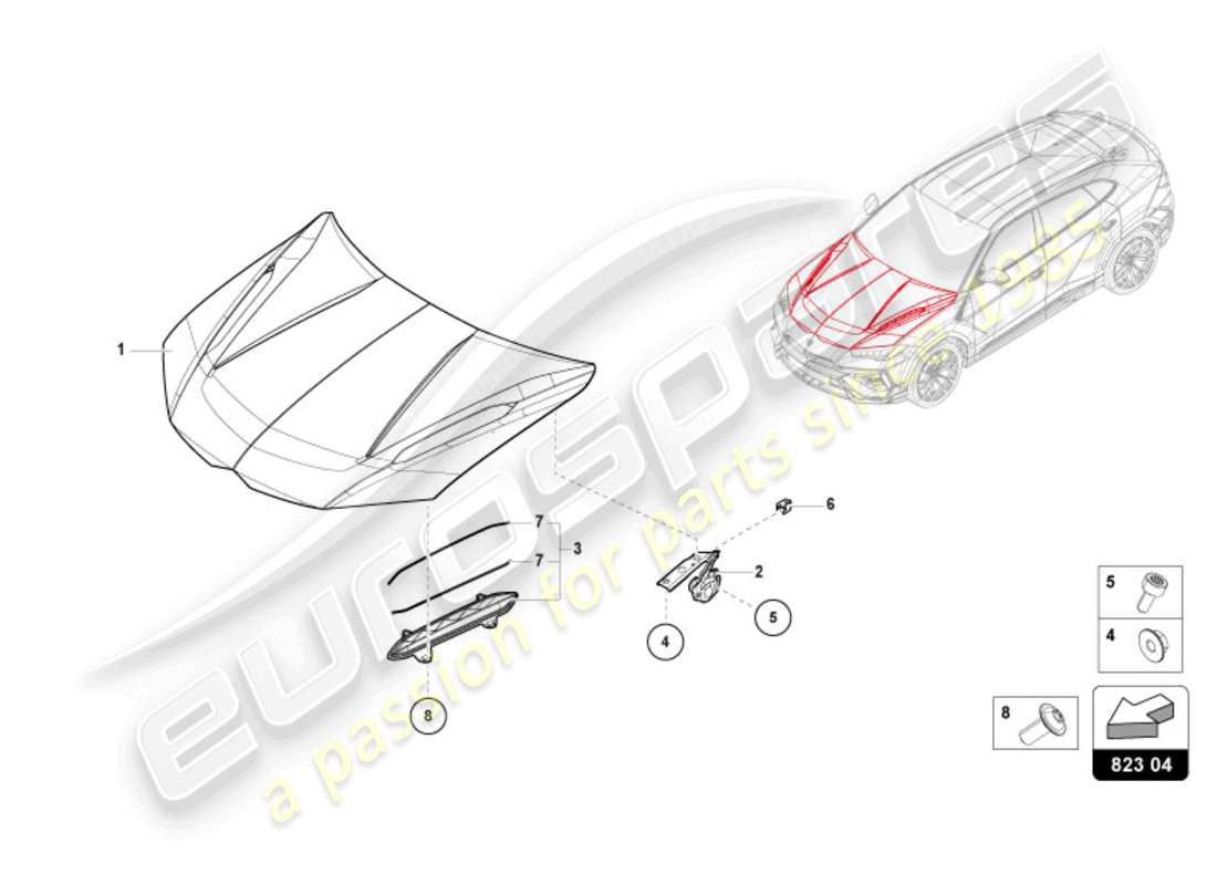 Lamborghini Urus Performante (2024) BONNET Part Diagram