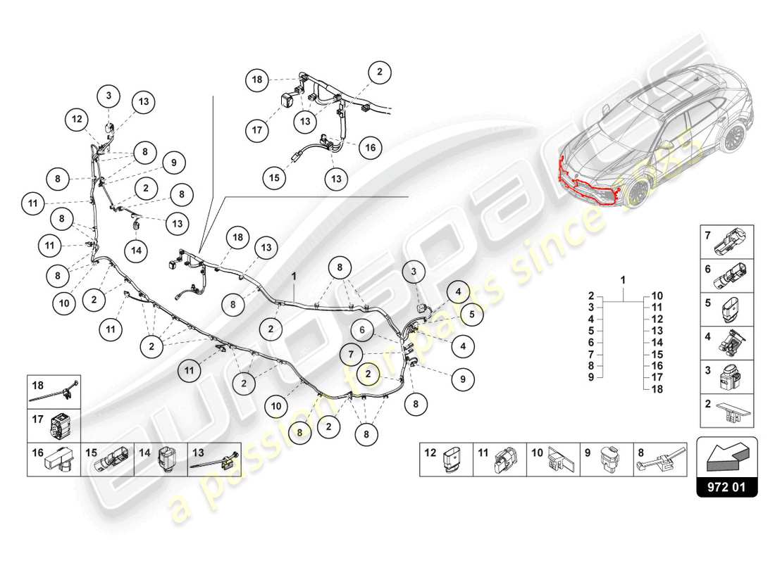 Lamborghini Urus Performante (2024) WIRING SET FOR BUMPER FRONT Part Diagram