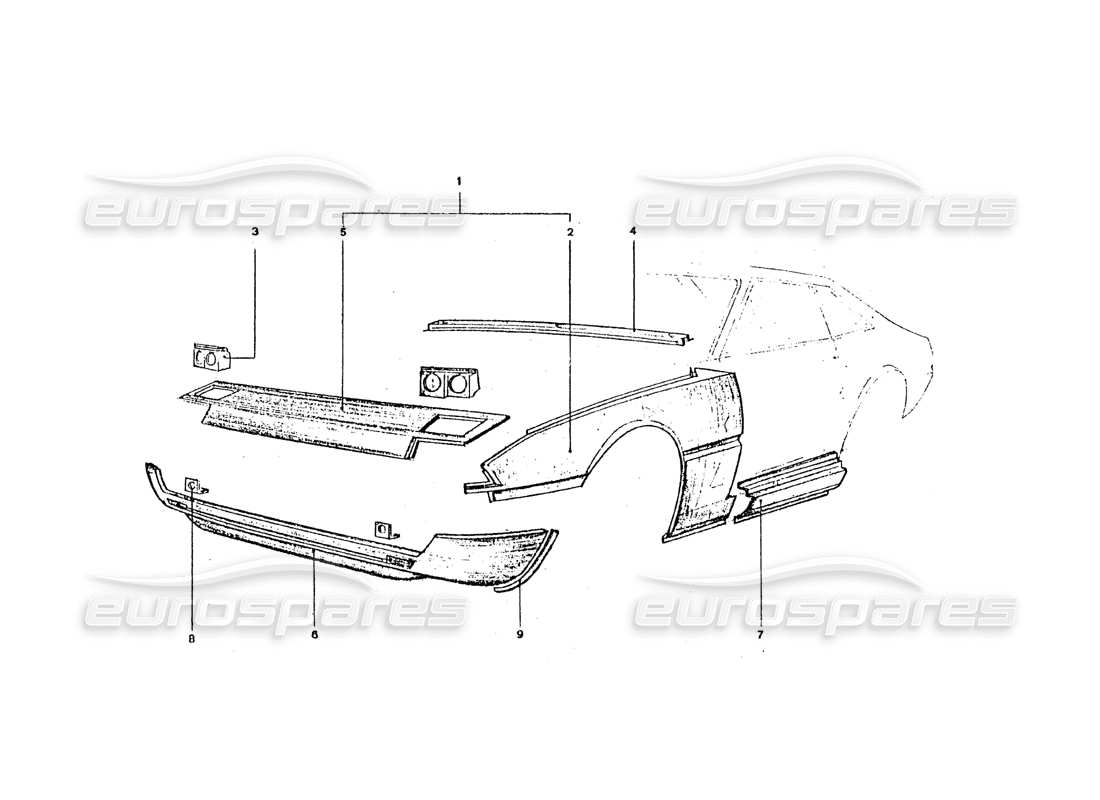Ferrari 365 GT4 2+2 Coachwork Front End Panels Part Diagram