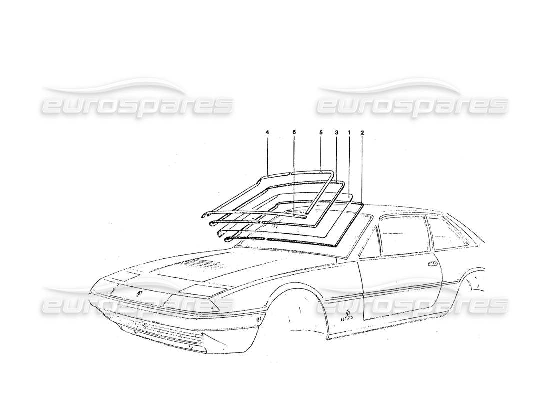 Ferrari 365 GT4 2+2 Coachwork Front Screen & Trims Part Diagram