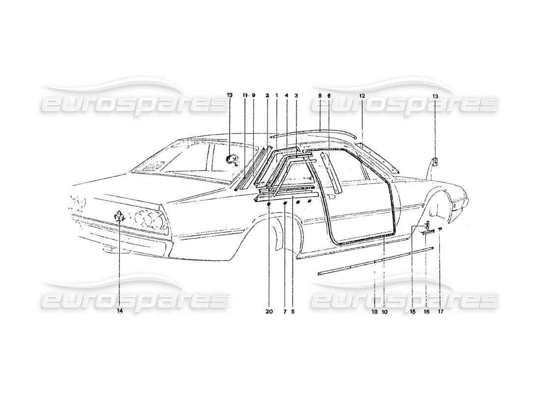 Ferrari 365 GT4 2+2 Coachwork External trims & Finishings Part Diagram