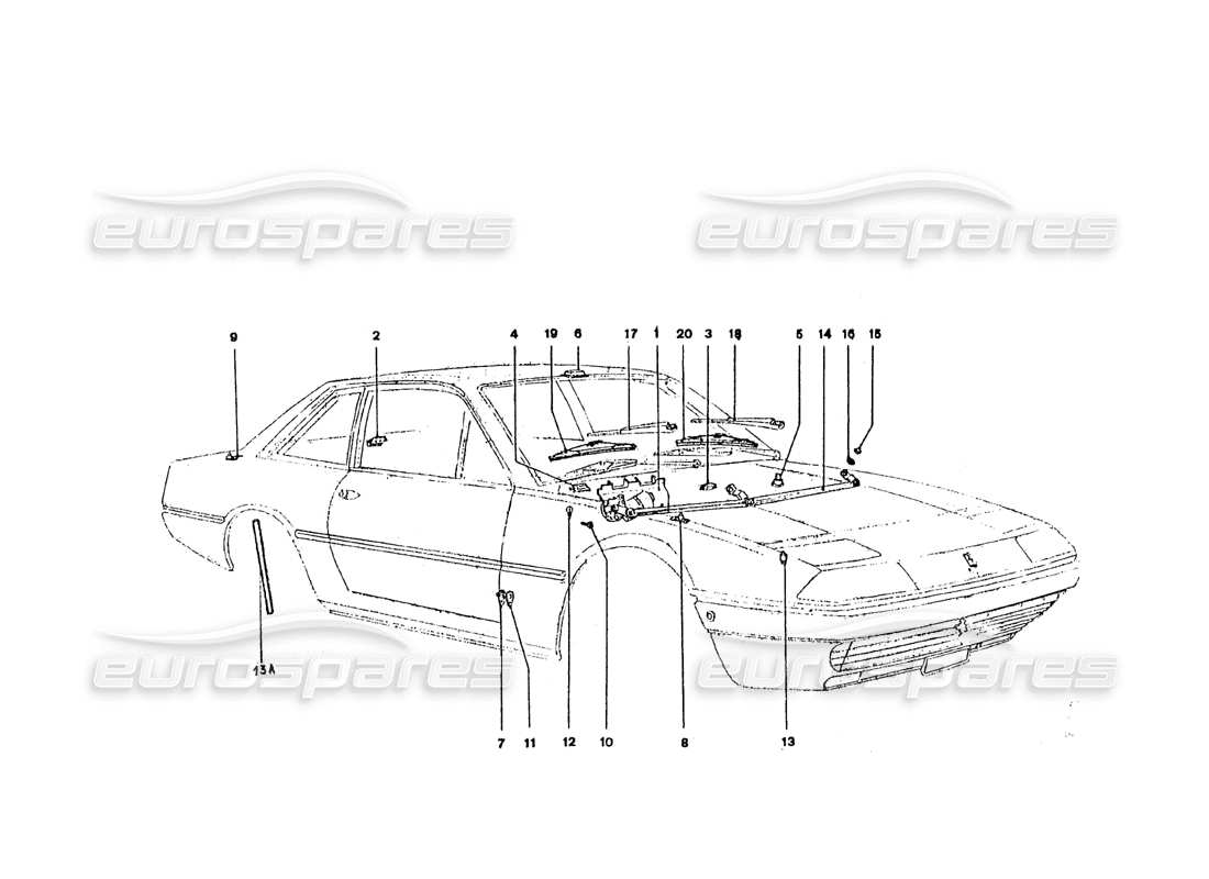 Ferrari 365 GT4 2+2 Coachwork Wiper Mec Part Diagram