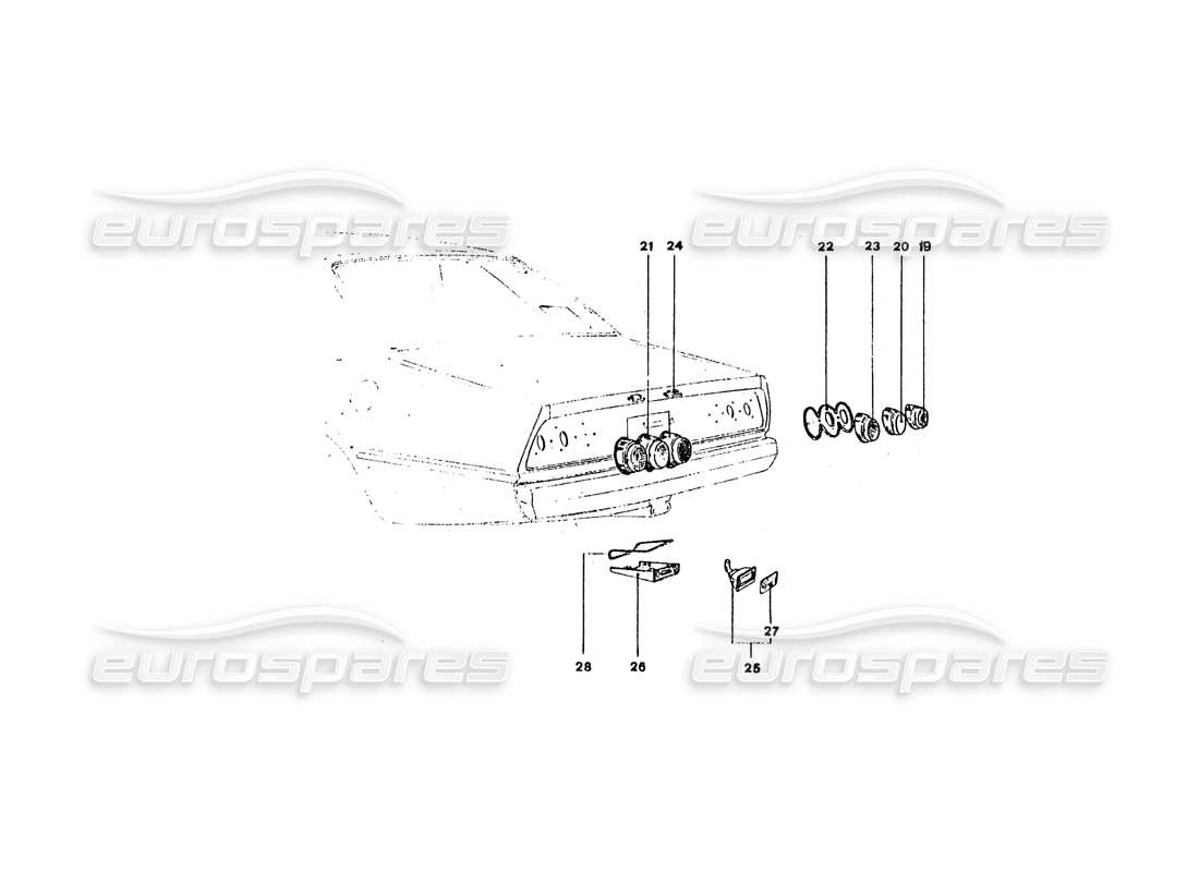 Ferrari 365 GT4 2+2 Coachwork Rear Lights Part Diagram