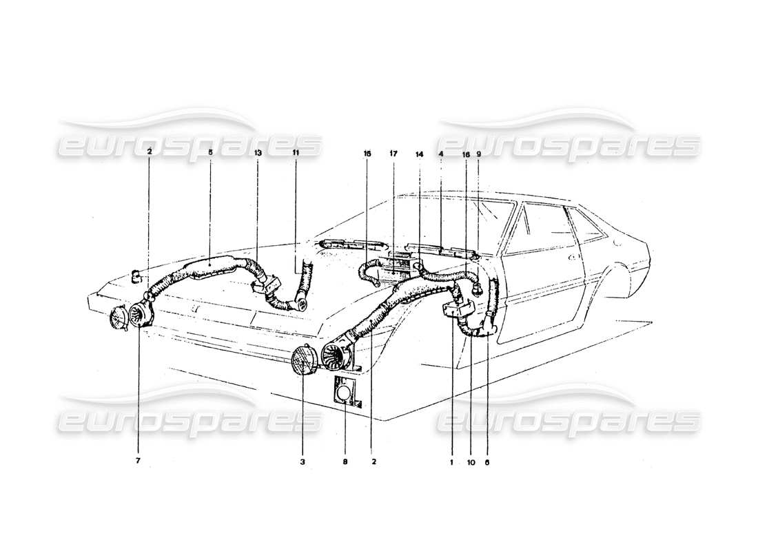 Ferrari 365 GT4 2+2 Coachwork Heaters & Blowers Part Diagram