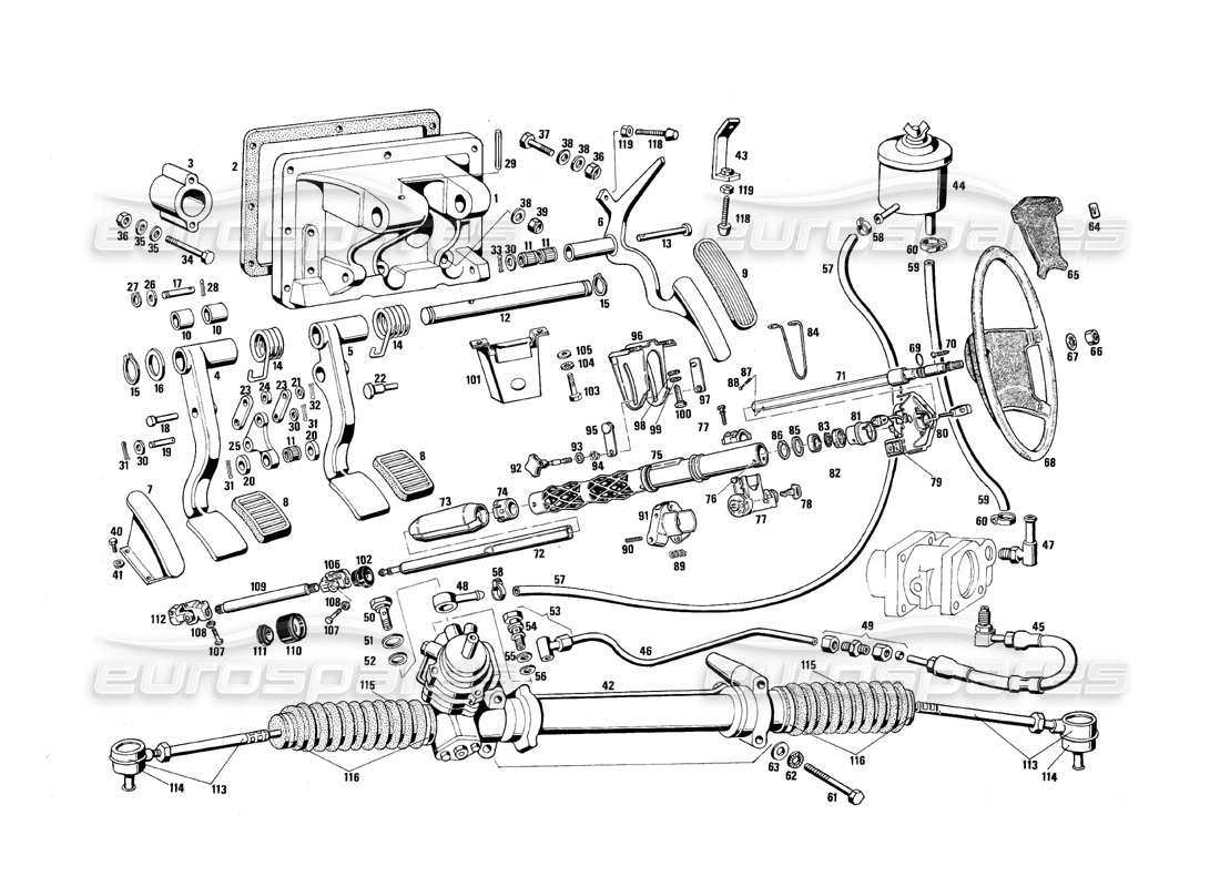 Maserati QTP.V8 4.9 (S3) 1979 Steering Parts and Pedals Part Diagram