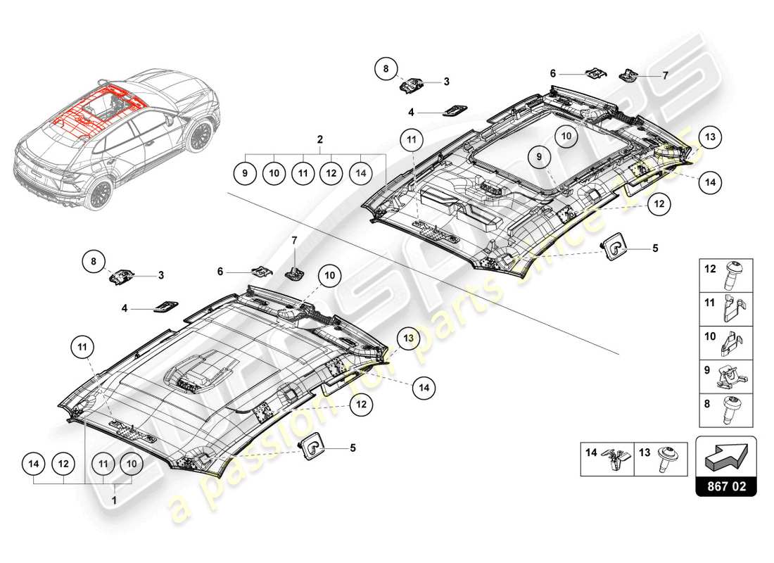 Lamborghini Urus (2020) ROOF TRIM Part Diagram