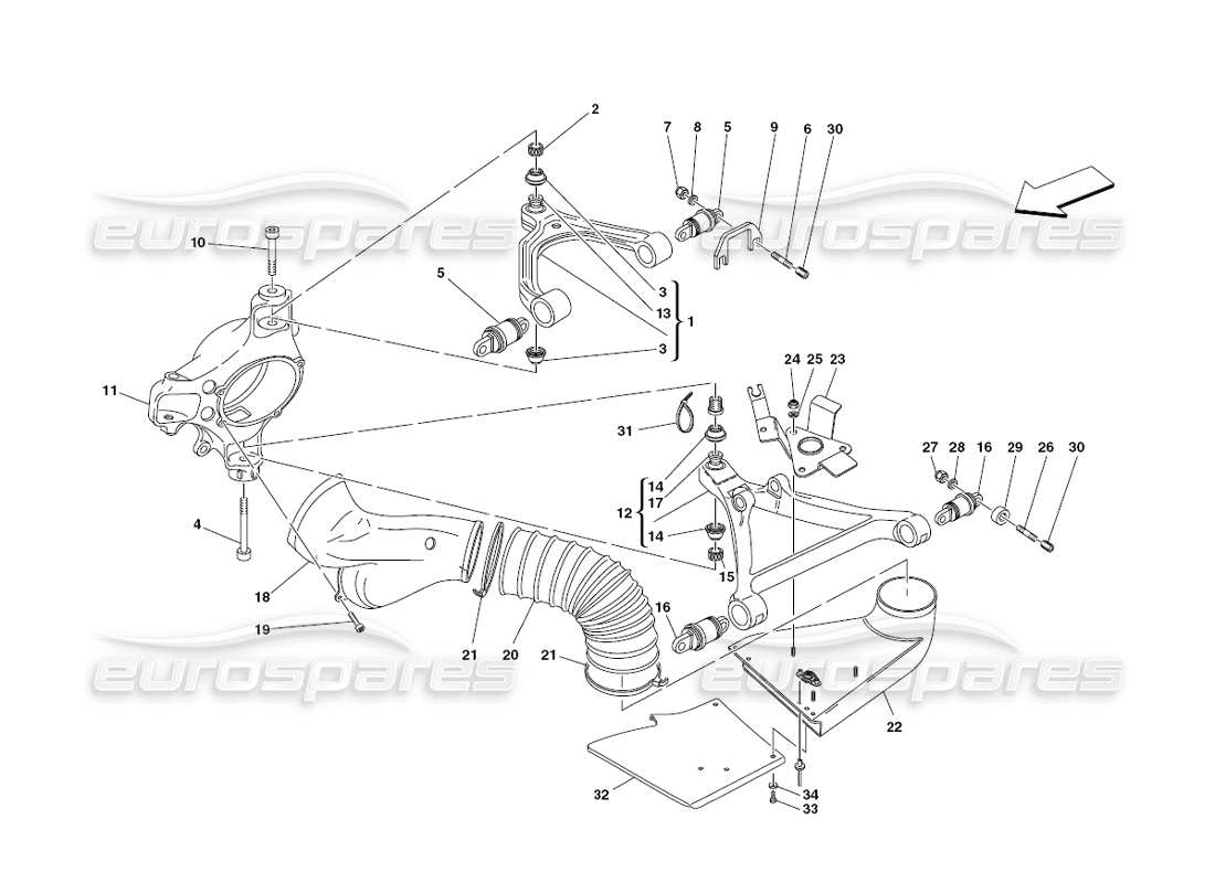 Ferrari 430 Challenge (2006) Front Suspension - Wishbones Part Diagram