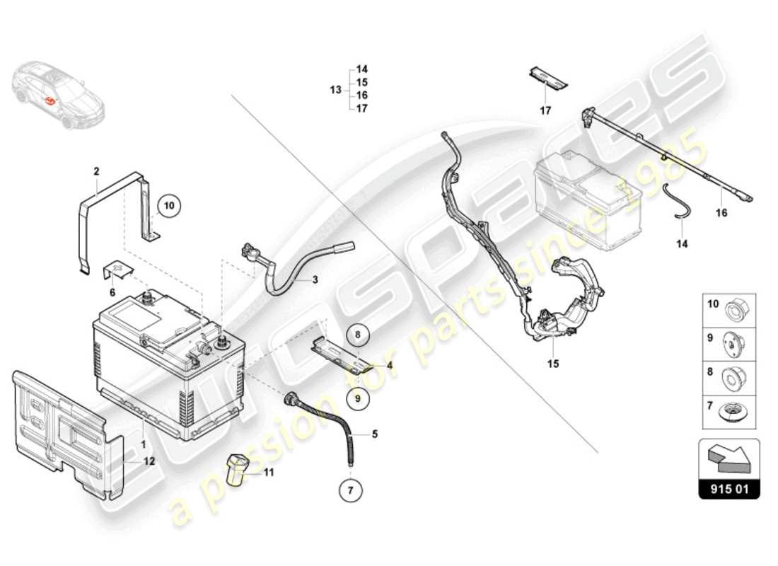 Lamborghini Urus (2021) Battery Part Diagram