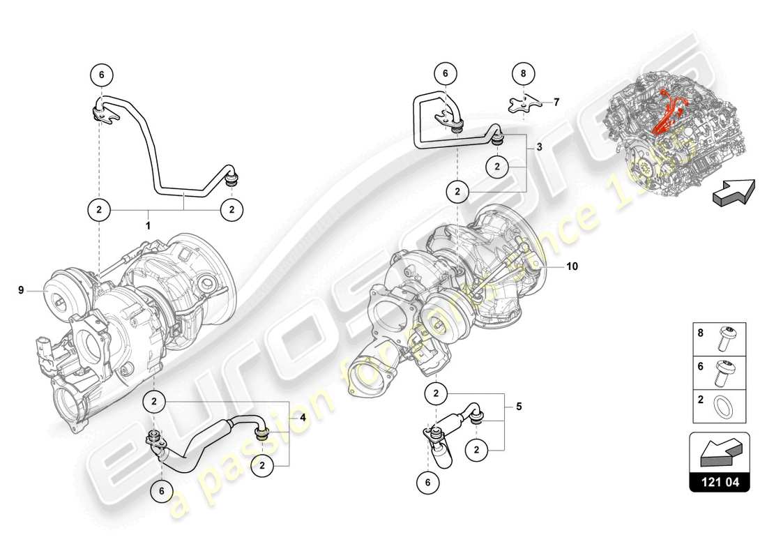 Lamborghini Urus (2019) COOLANT Cooling System FOR TURBOCHARGER 4.0 LTR. Parts Diagram