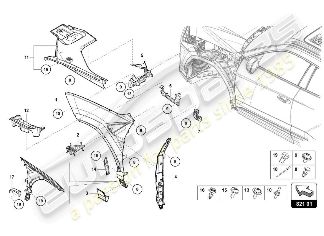 Lamborghini Urus (2019) WING PROTECTOR FRONT Parts Diagram
