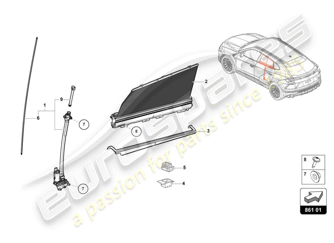 Lamborghini Urus (2019) ROLLER SUNBLIND Parts Diagram