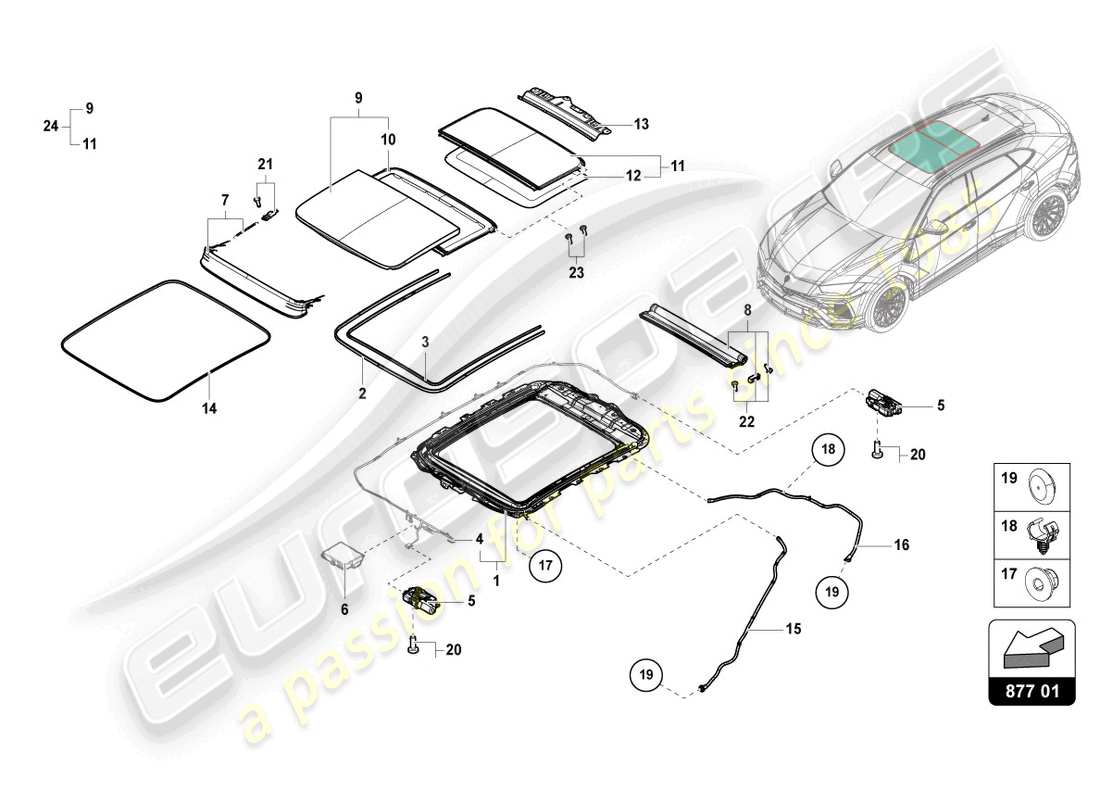 Lamborghini Urus (2019) GLASS SUNROOF Part Diagram