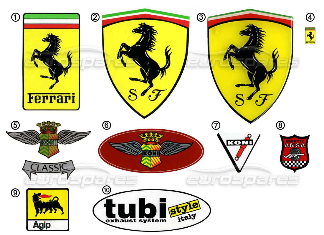 Ferrari Miscellaneous Ferrari Stickers - Logo Part Diagram