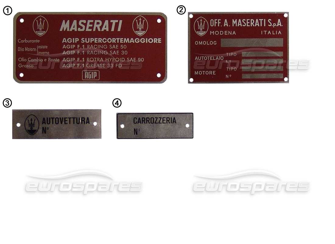 Maserati Miscellaneous Maserati Plates - Identification Plates Part Diagram