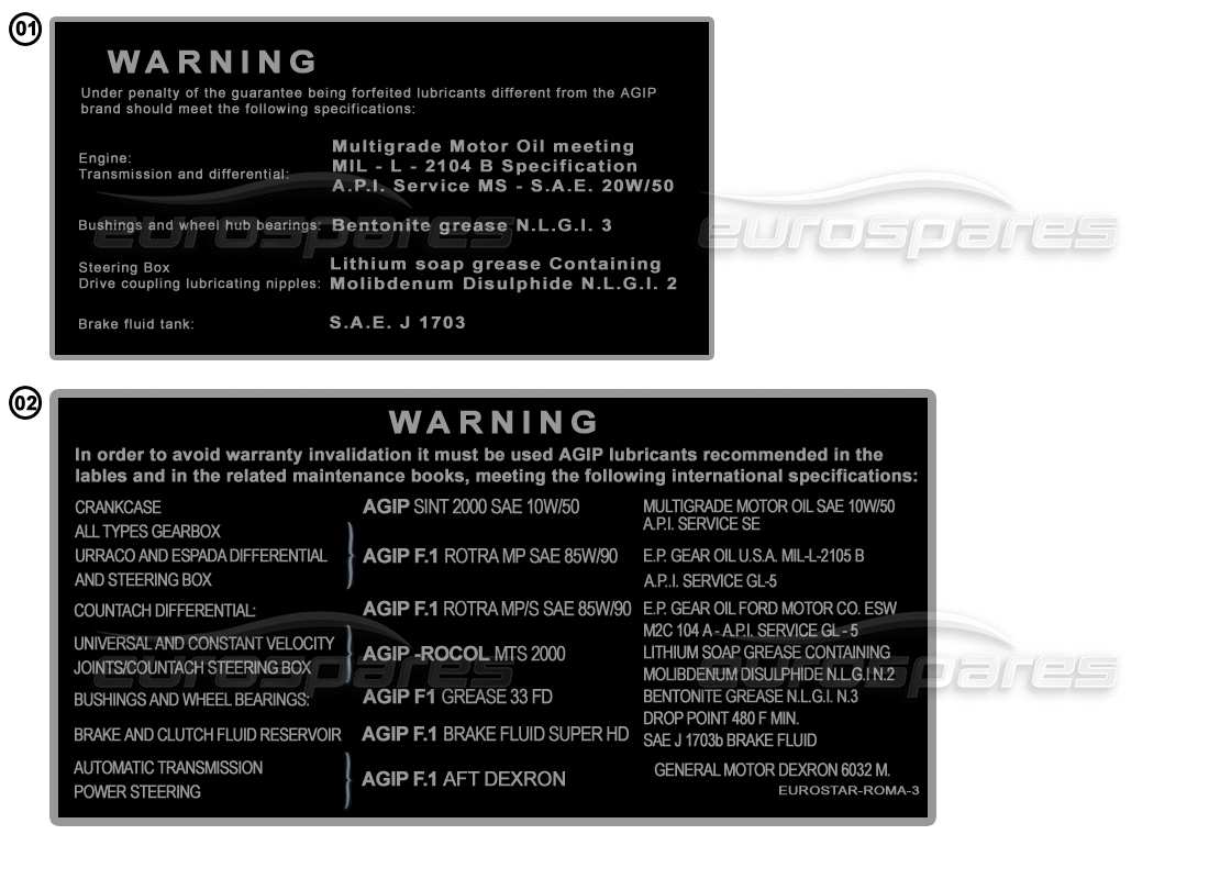 Lamborghini Miscellaneous Lamborghini Stickers - Warning Stickers Part Diagram