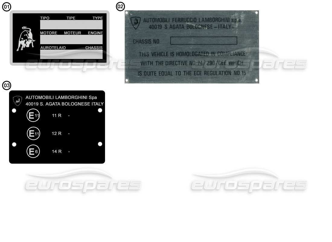 Lamborghini Miscellaneous Lamborghini Plates - Identification Plates Part Diagram
