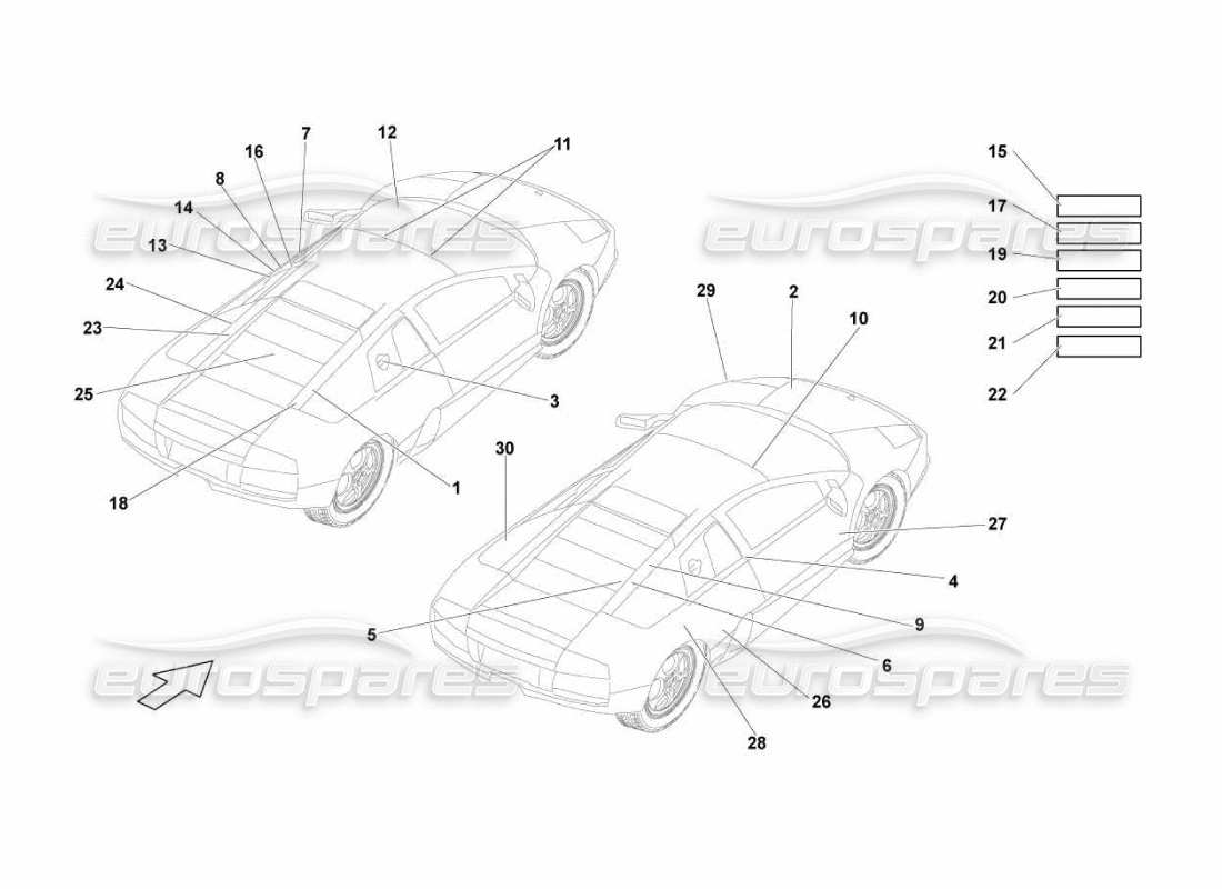 Lamborghini Murcielago LP670 Name Plates Parts Diagram