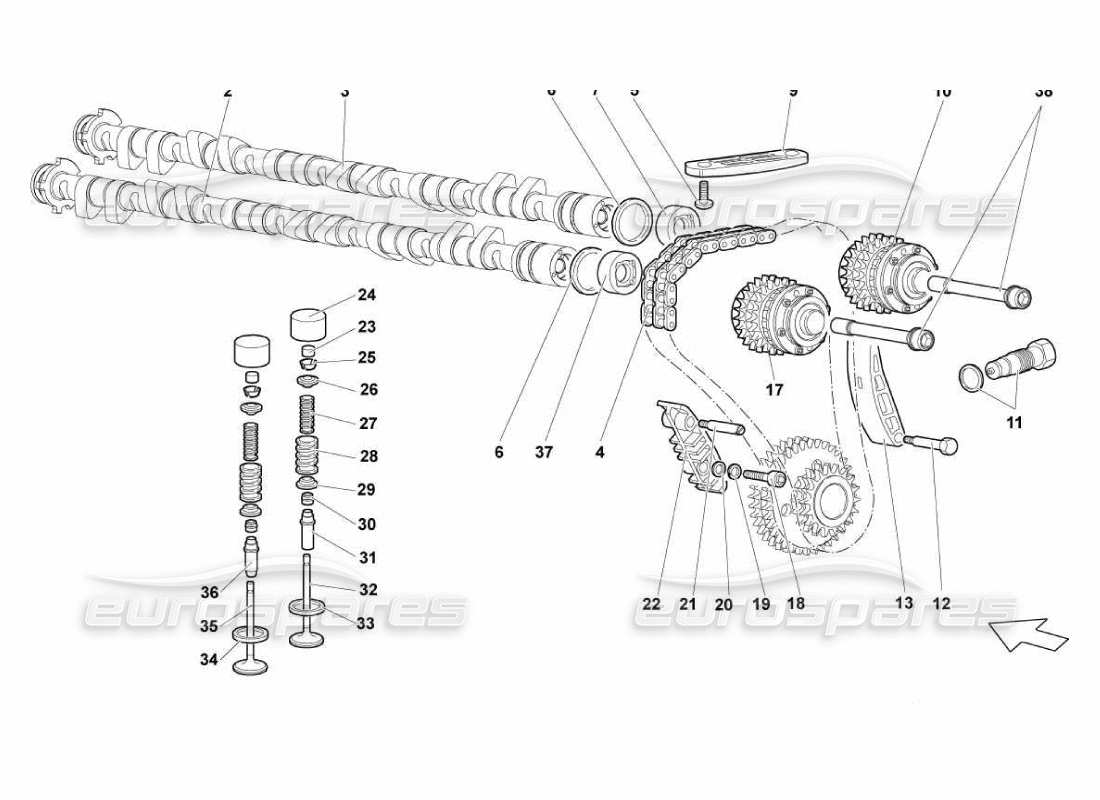 Lamborghini Murcielago LP670 Lh Head Timing System Parts Diagram