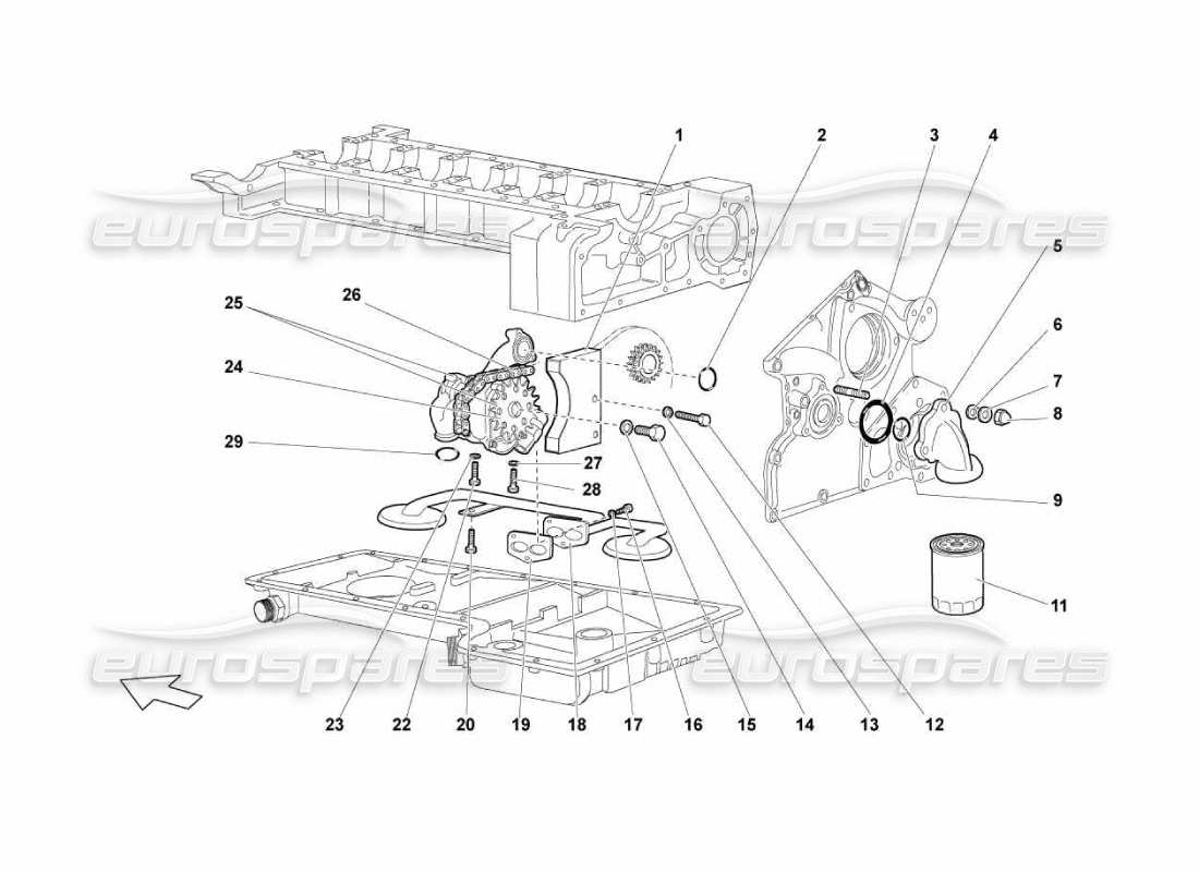 Lamborghini Murcielago LP670 Engine Oil Pump Parts Diagram