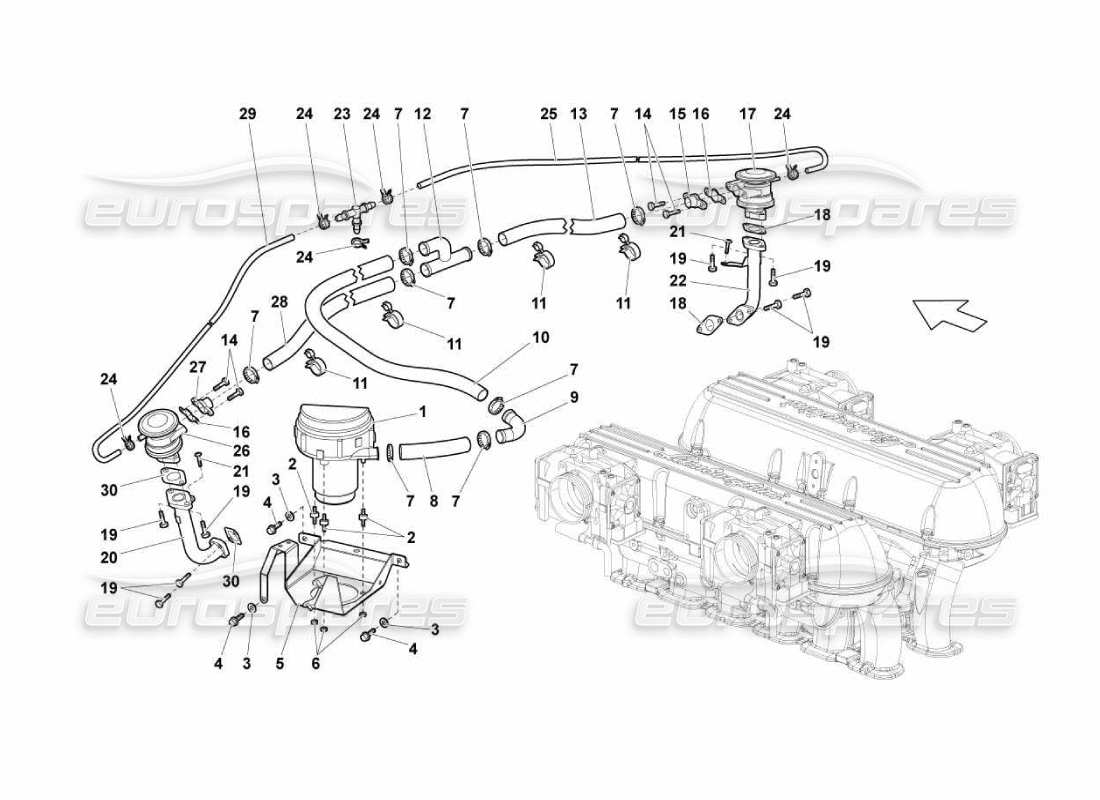 Lamborghini Murcielago LP670 secondary air system Parts Diagram