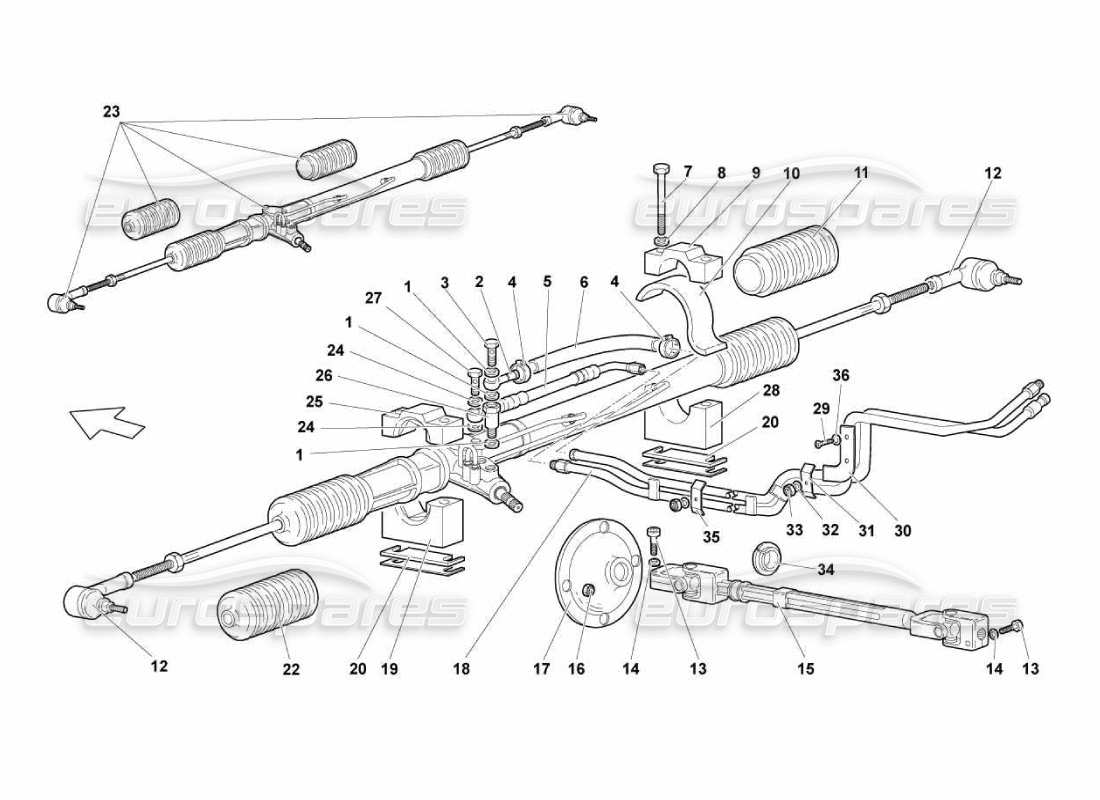Lamborghini Murcielago LP670 Steering Rack Parts Diagram