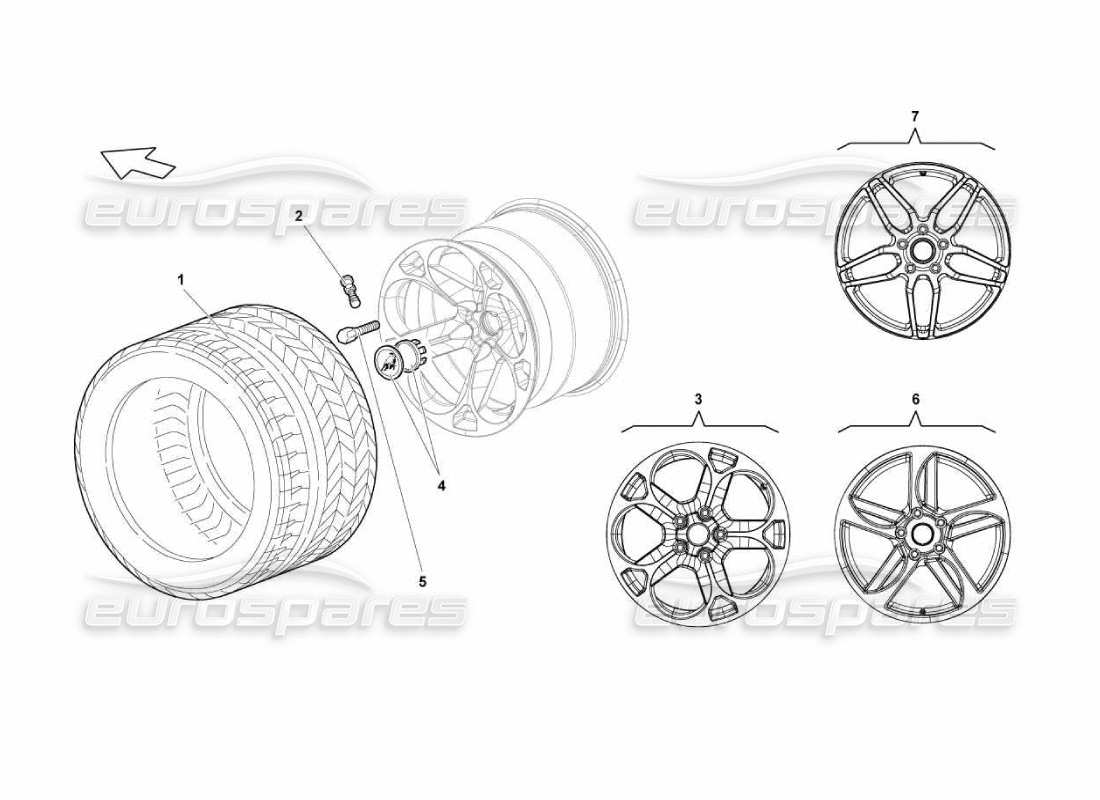 Lamborghini Murcielago LP670 Rear Tyres Parts Diagram