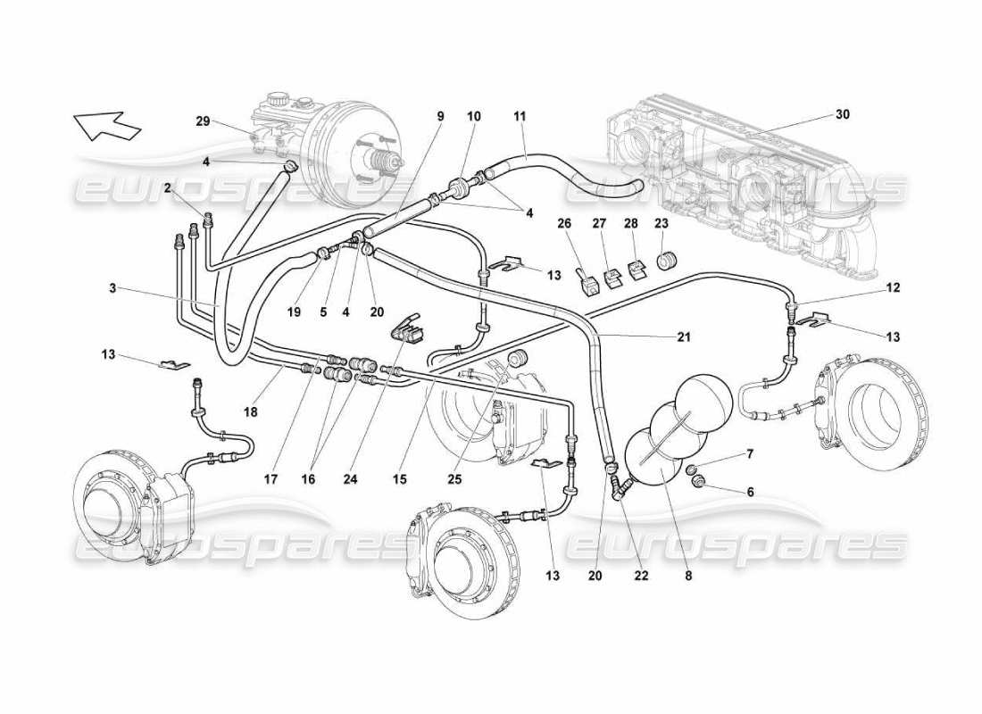 Lamborghini Murcielago LP670 Brake System Parts Diagram