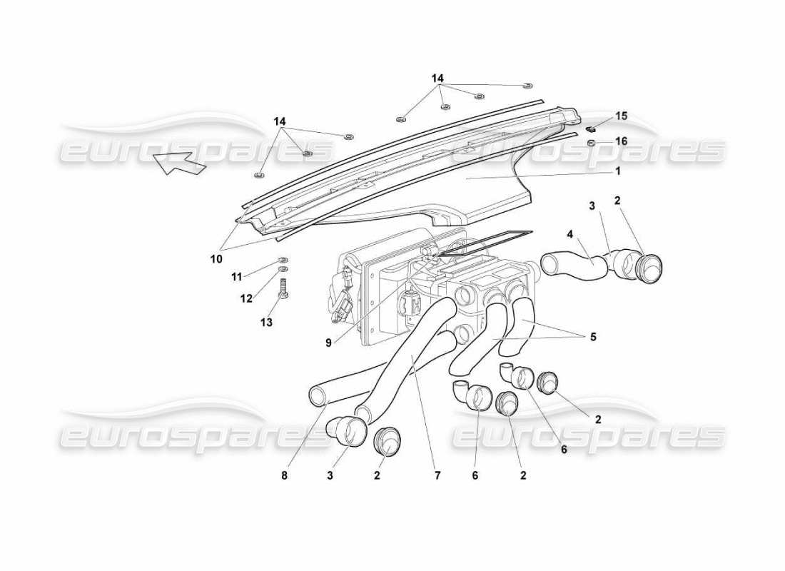 Lamborghini Murcielago LP670 Dashboard Air Pipe Parts Diagram