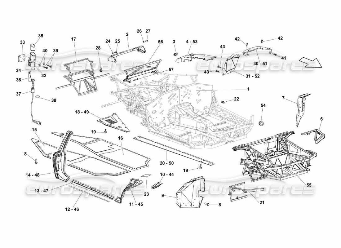 Lamborghini Murcielago LP670 Frame Elements Parts Diagram