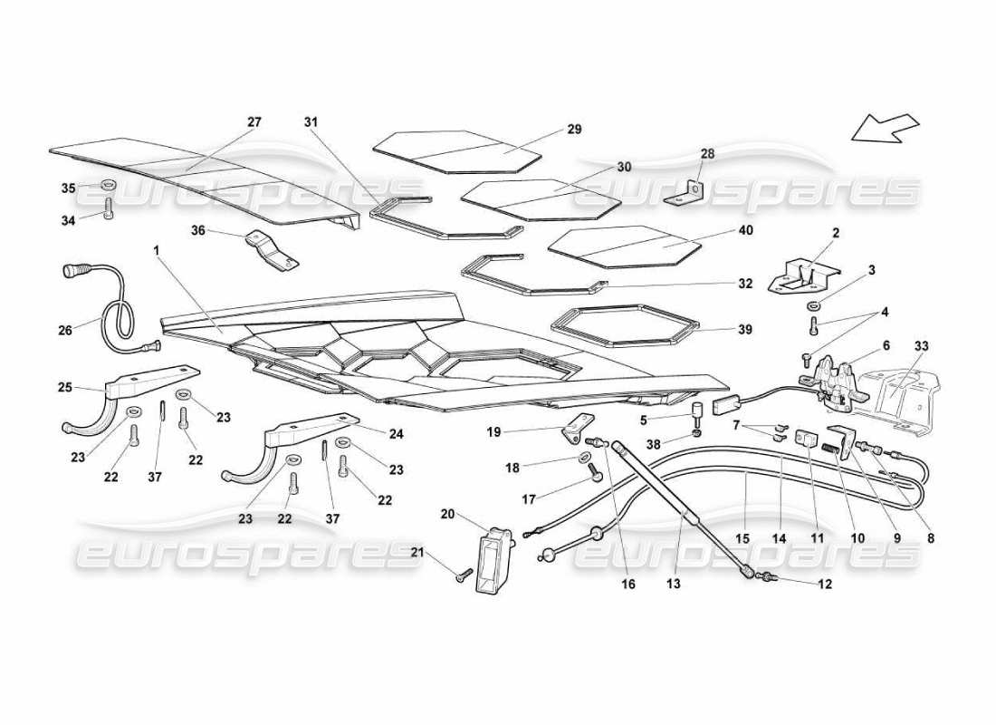 Lamborghini Murcielago LP670 transparent engine hood Parts Diagram