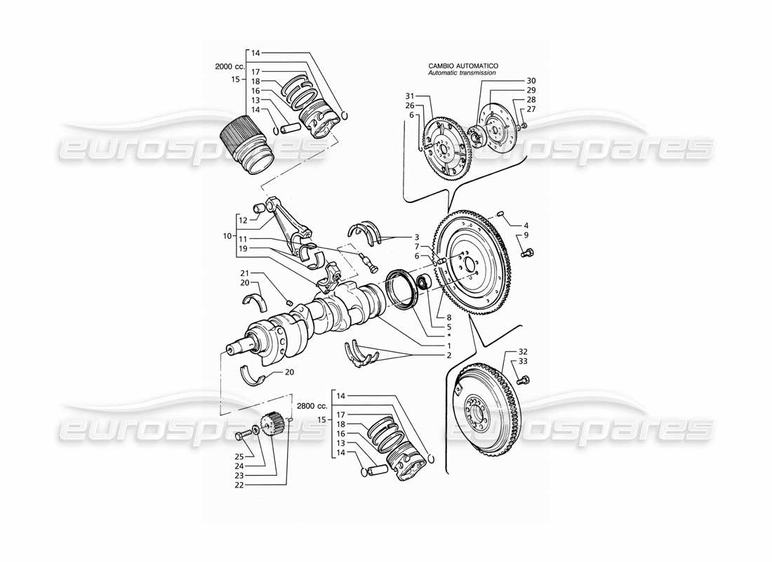 Maserati Ghibli 2.8 GT (Variante) Crankshaft, Pistons, Conrods & Flywheel Parts Diagram