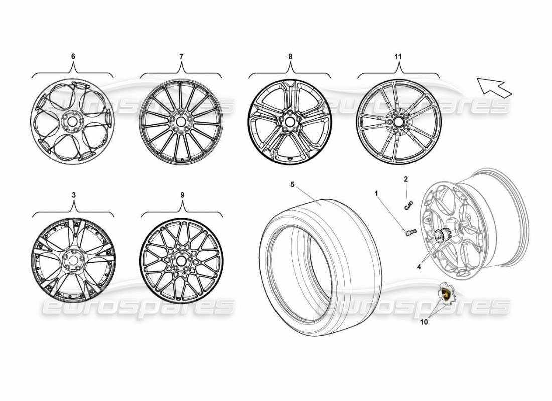 Lamborghini Gallardo Gallardo LP570-4 SL 601 02 00 Rear Tyre Part Diagram.