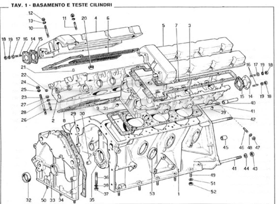 Ferrari 246 GT Series 1 Crankcase & Cylinder Heads Part Diagram
