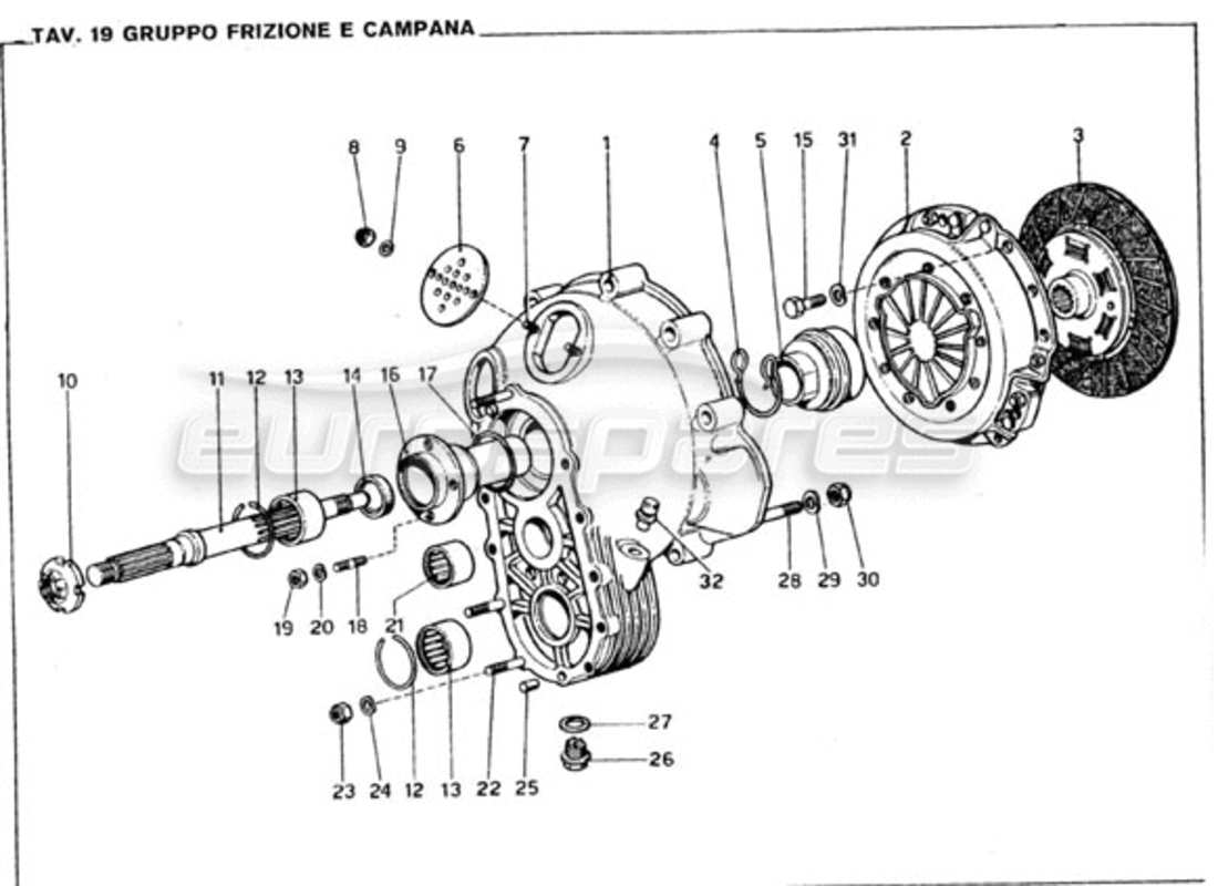 Ferrari 246 GT Series 1 Clutch Unit and Cover Part Diagram