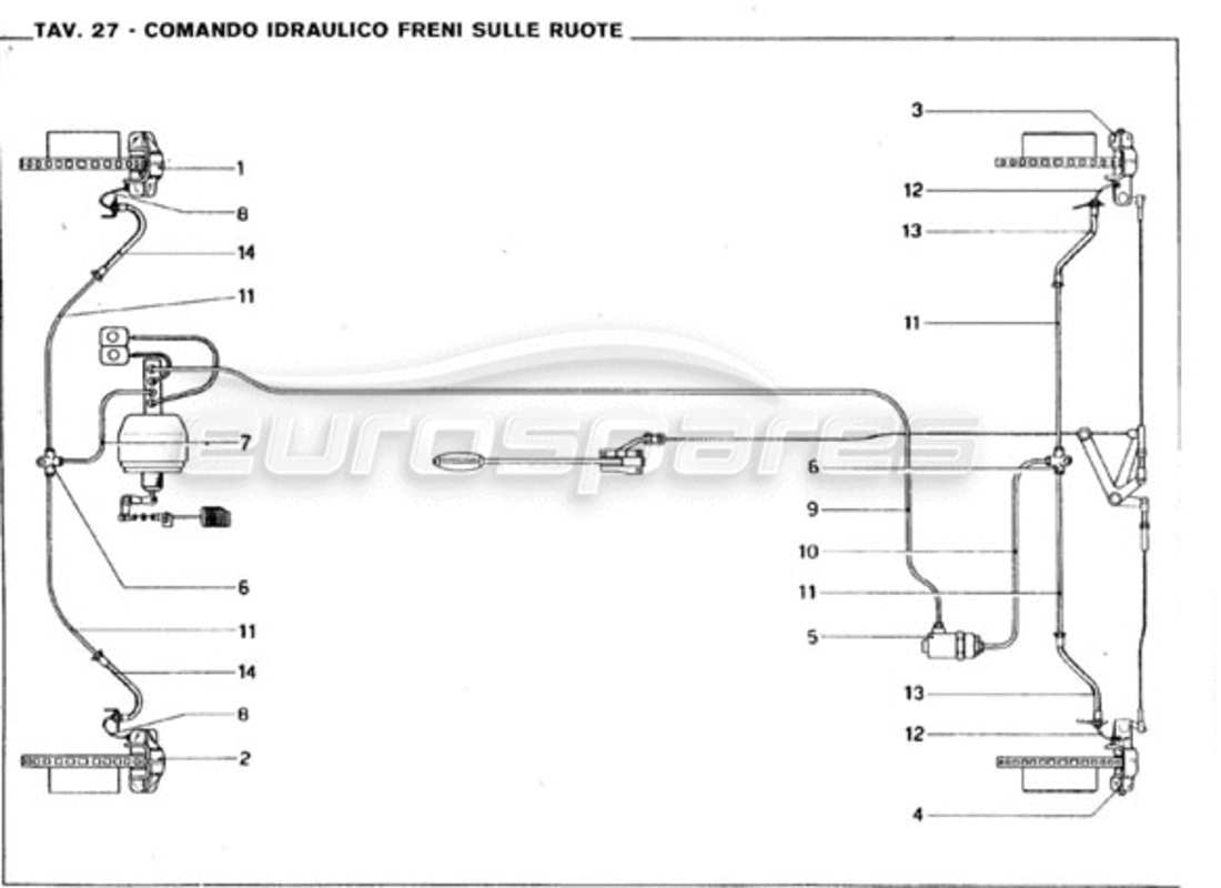 Ferrari 246 GT Series 1 Brake Hydraulic System On Wheels Part Diagram