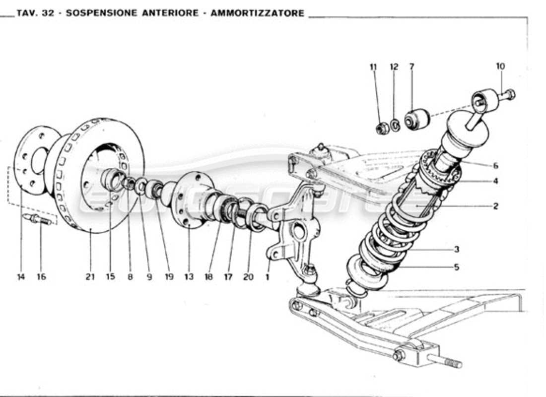 Ferrari 246 GT Series 1 Front Suspension - Shock Absorber Part Diagram