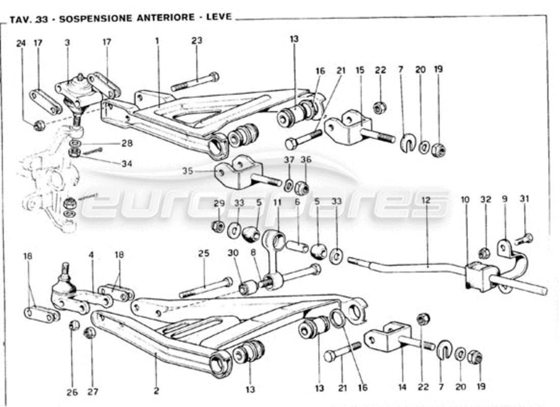Ferrari 246 GT Series 1 Front Suspension - Wishbones Part Diagram
